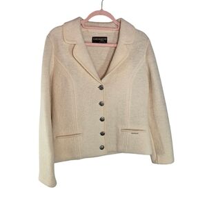 Vtg Geiger cream boiled wool button cardigan sweater jacket austria